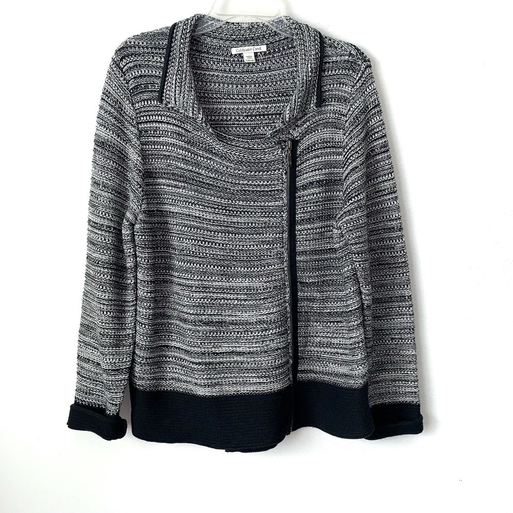 Coldwater Creek Marled Cardigan Womens large Moto Zip Up‎ Sweater Black White